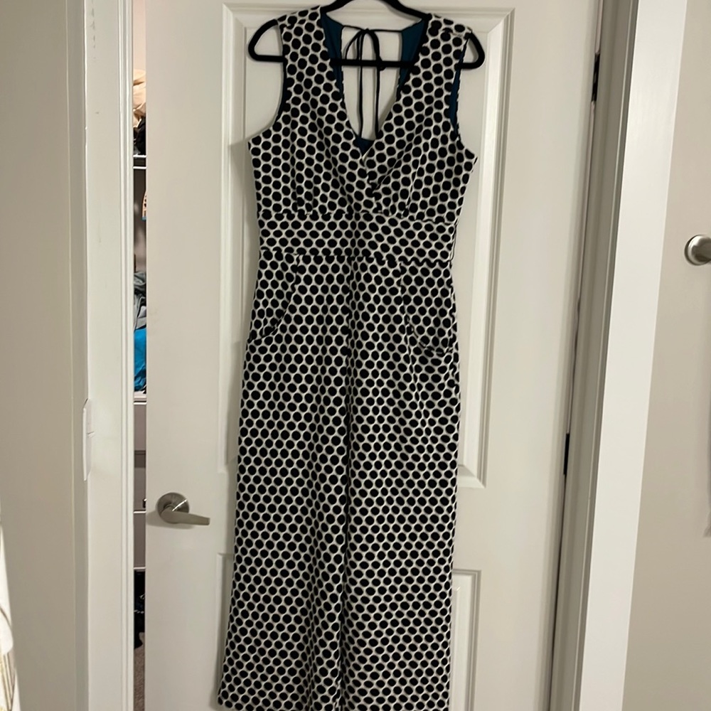 Anthropology black and white polkadot jumpsuit